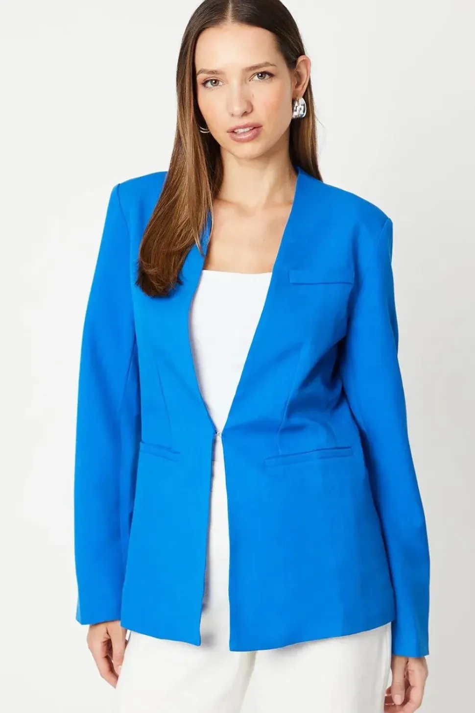 Collarless Blue Blazer