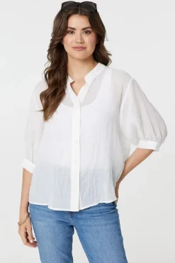 Collarless Button Back 3/4 Sleeve Blouse