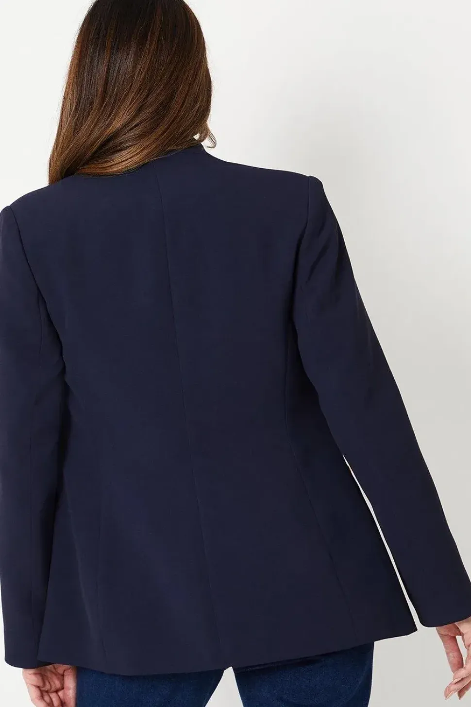 Collarless Button Detail Edge To Edge Jacket