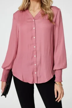 Collarless Button Up Long Sleeve Shirt