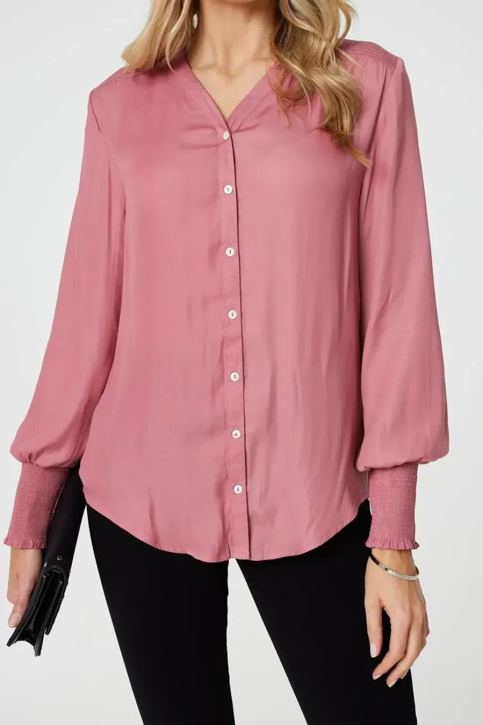 Collarless Button Up Long Sleeve Shirt