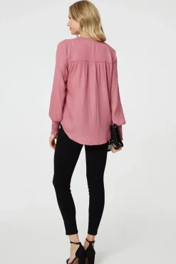 Collarless Button Up Long Sleeve Shirt