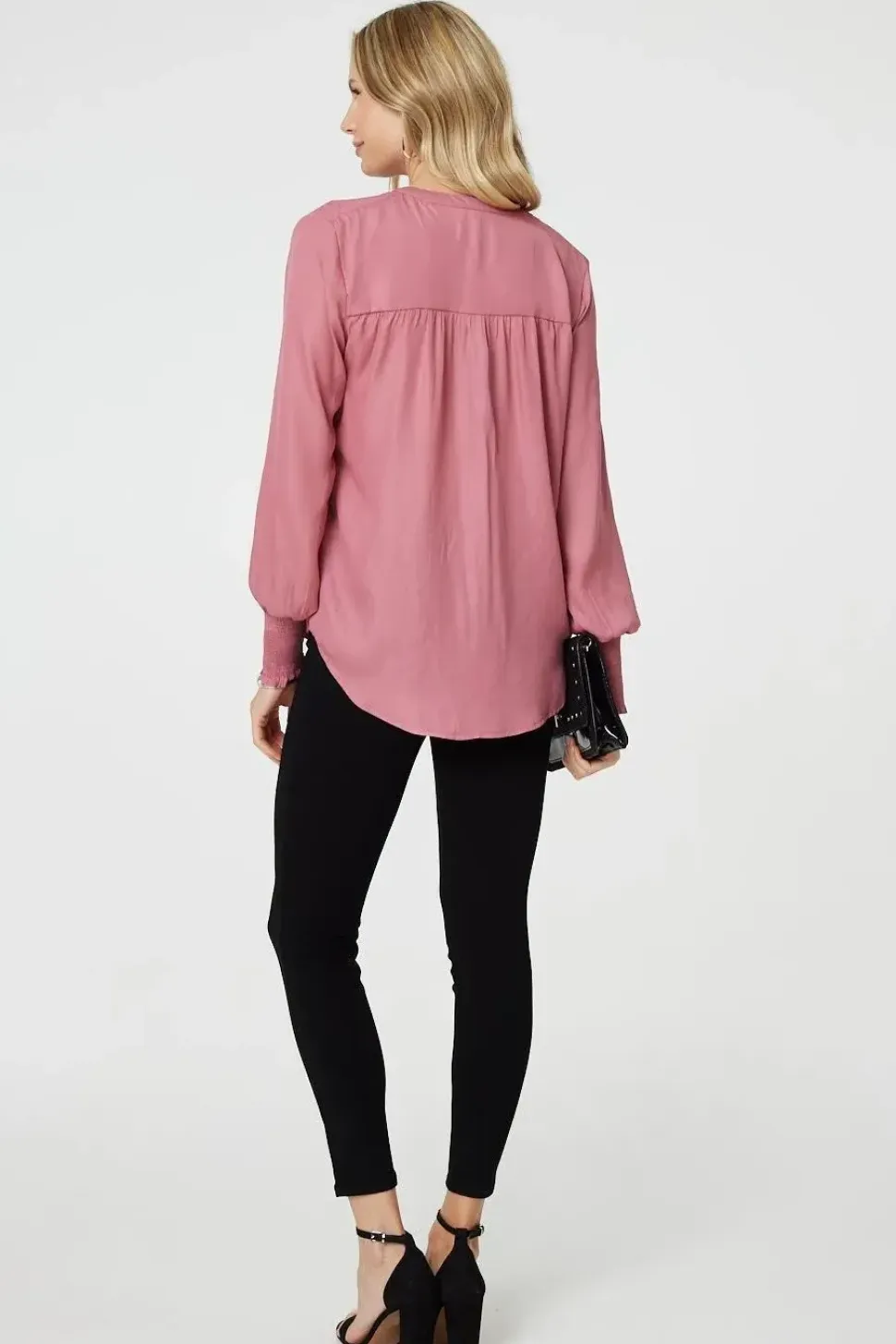 Collarless Button Up Long Sleeve Shirt