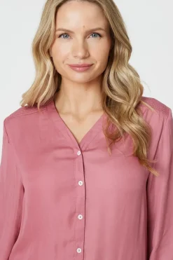 Collarless Button Up Long Sleeve Shirt