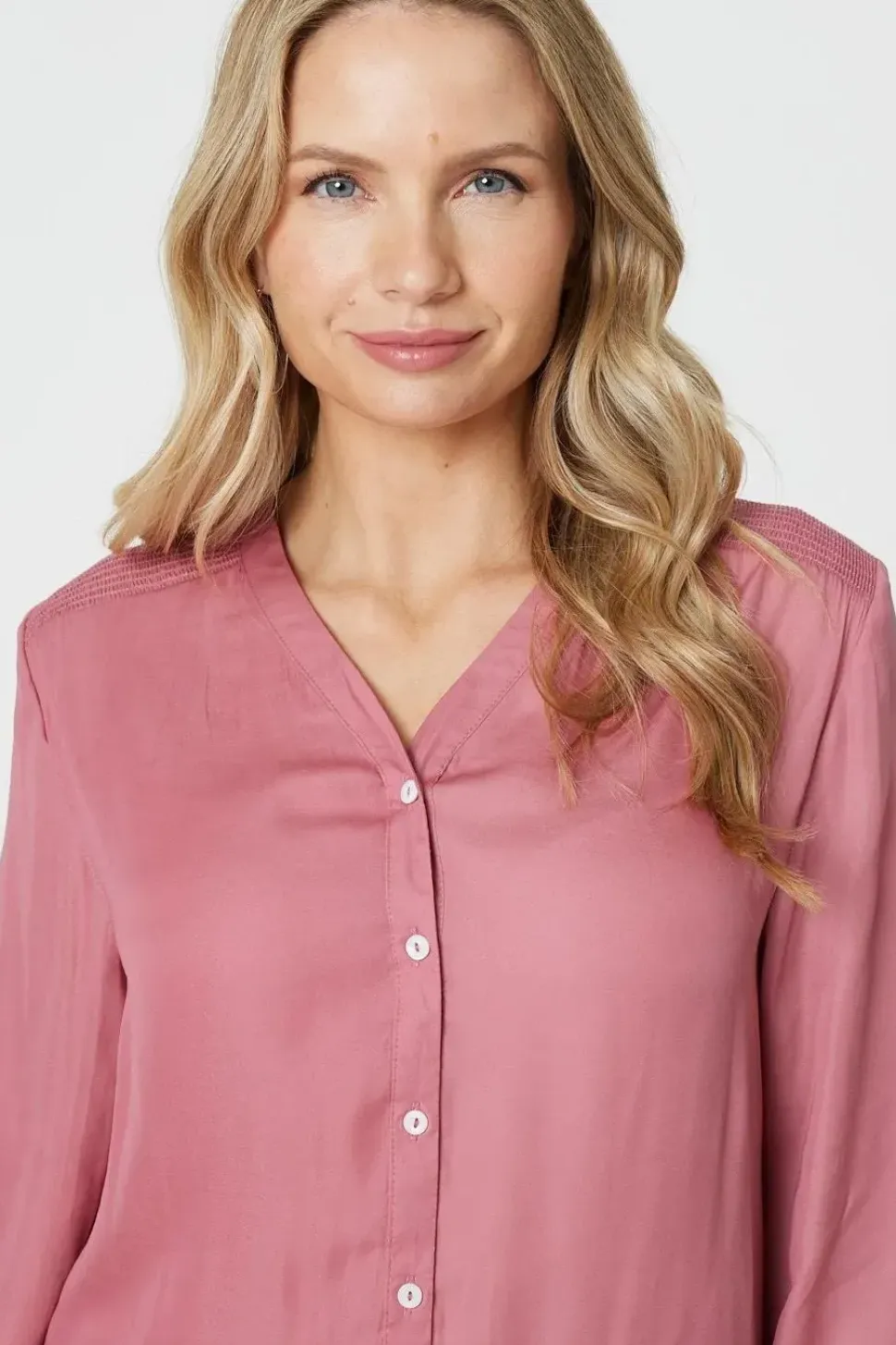 Collarless Button Up Long Sleeve Shirt