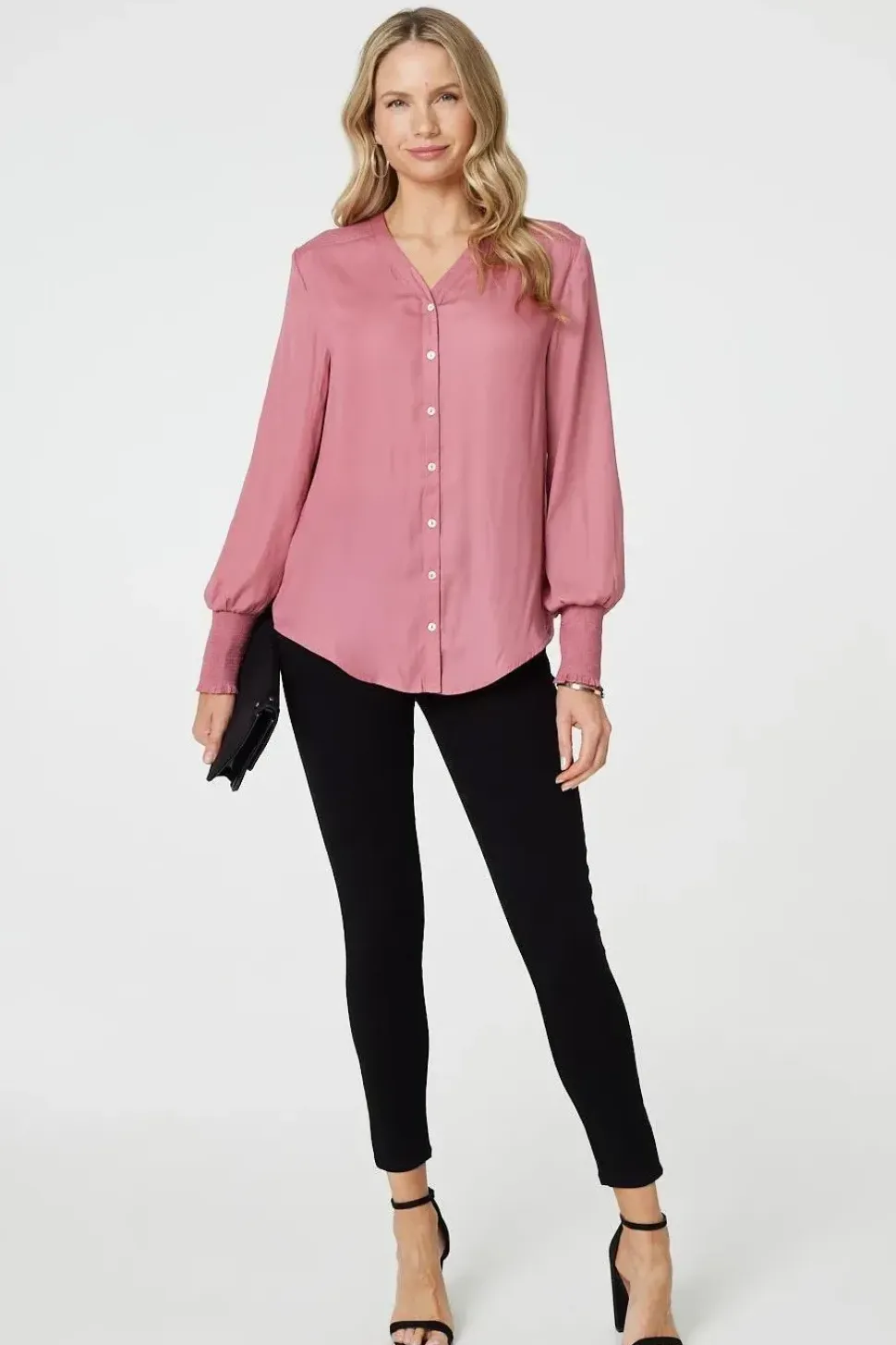 Collarless Button Up Long Sleeve Shirt