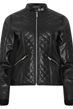 Collarless Faux Leather Jacket