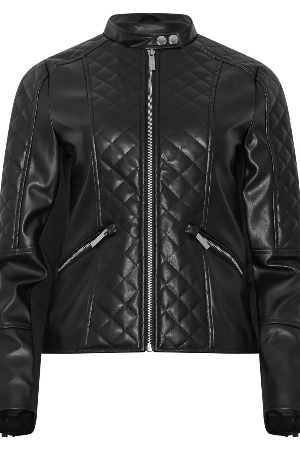 Collarless Faux Leather Jacket