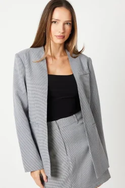 Collarless Gingham Blazer