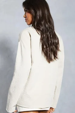 Collarless Relaxed Linen Look Blazer