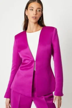 Collarless Tailored Satin Blazer