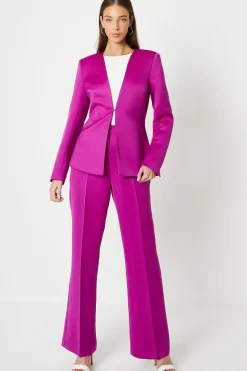Collarless Tailored Satin Blazer