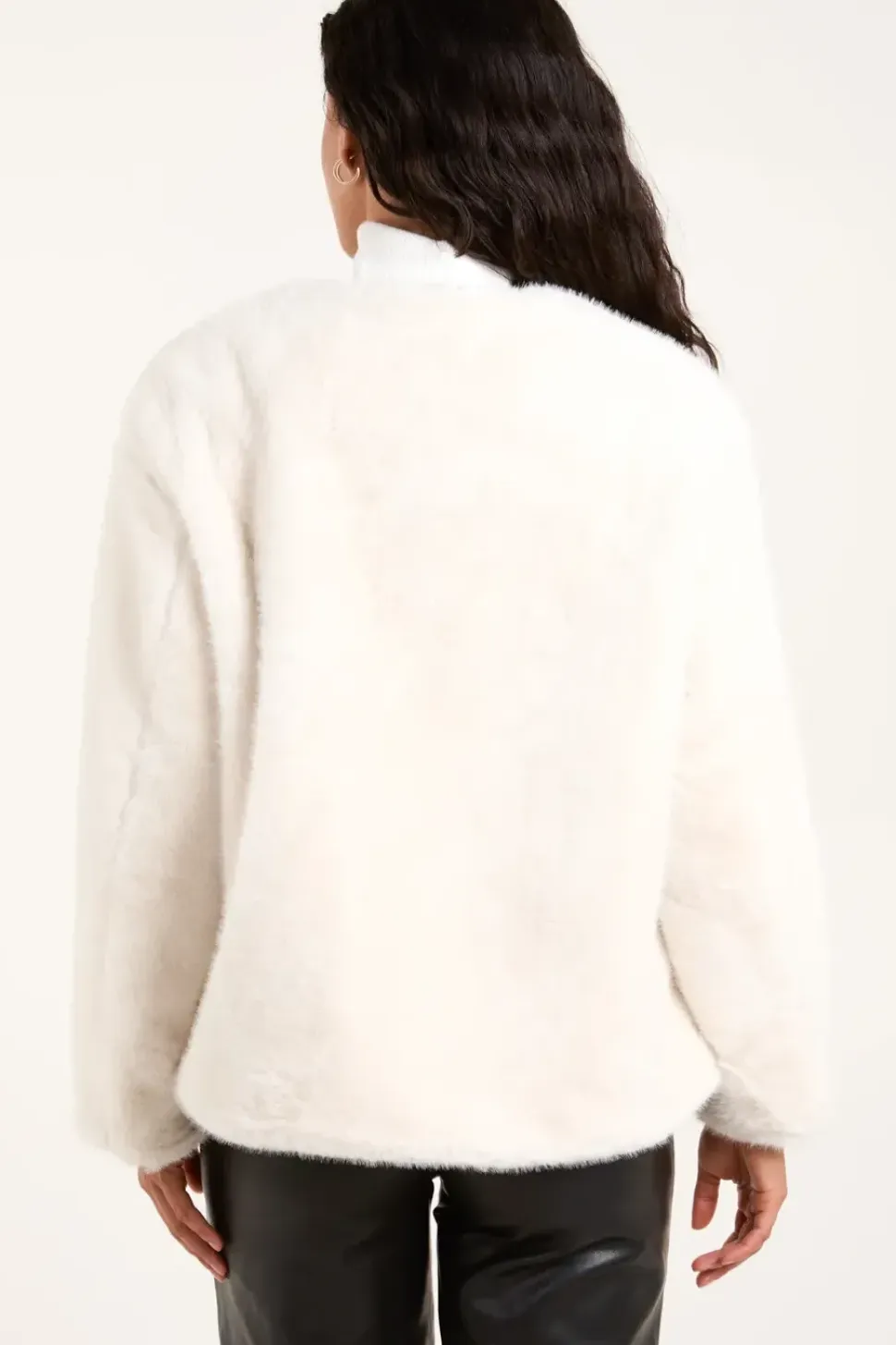 Collarless Toggle Detail Fur Jacket