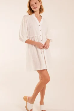 Collar Textured Button Through Mini Dress