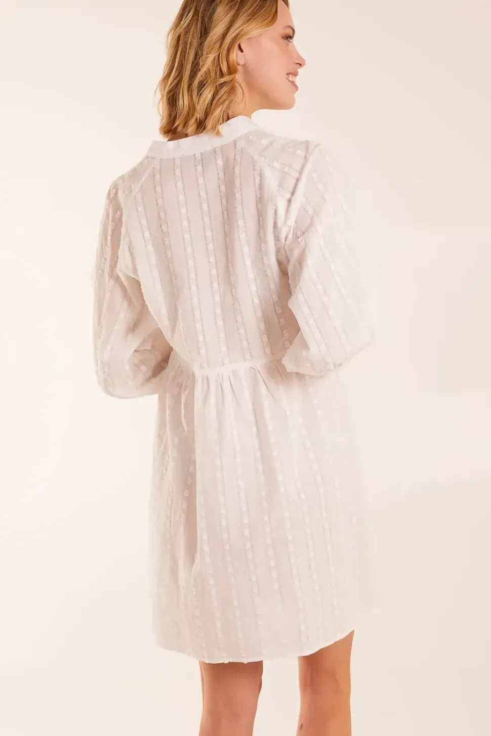 Collar Textured Button Through Mini Dress