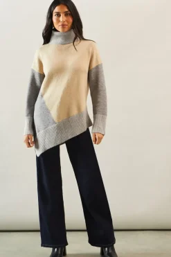 Colorblock Asymmetric Roll Neck Jumper