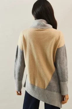 Colorblock Asymmetric Roll Neck Jumper