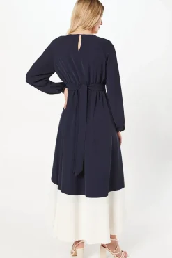 Colour Block Belted High Low Maxi Dress