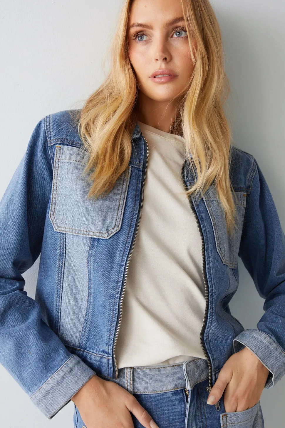 Colour Block Denim Trucker Jacket