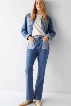 Colour Block Denim Trucker Jacket