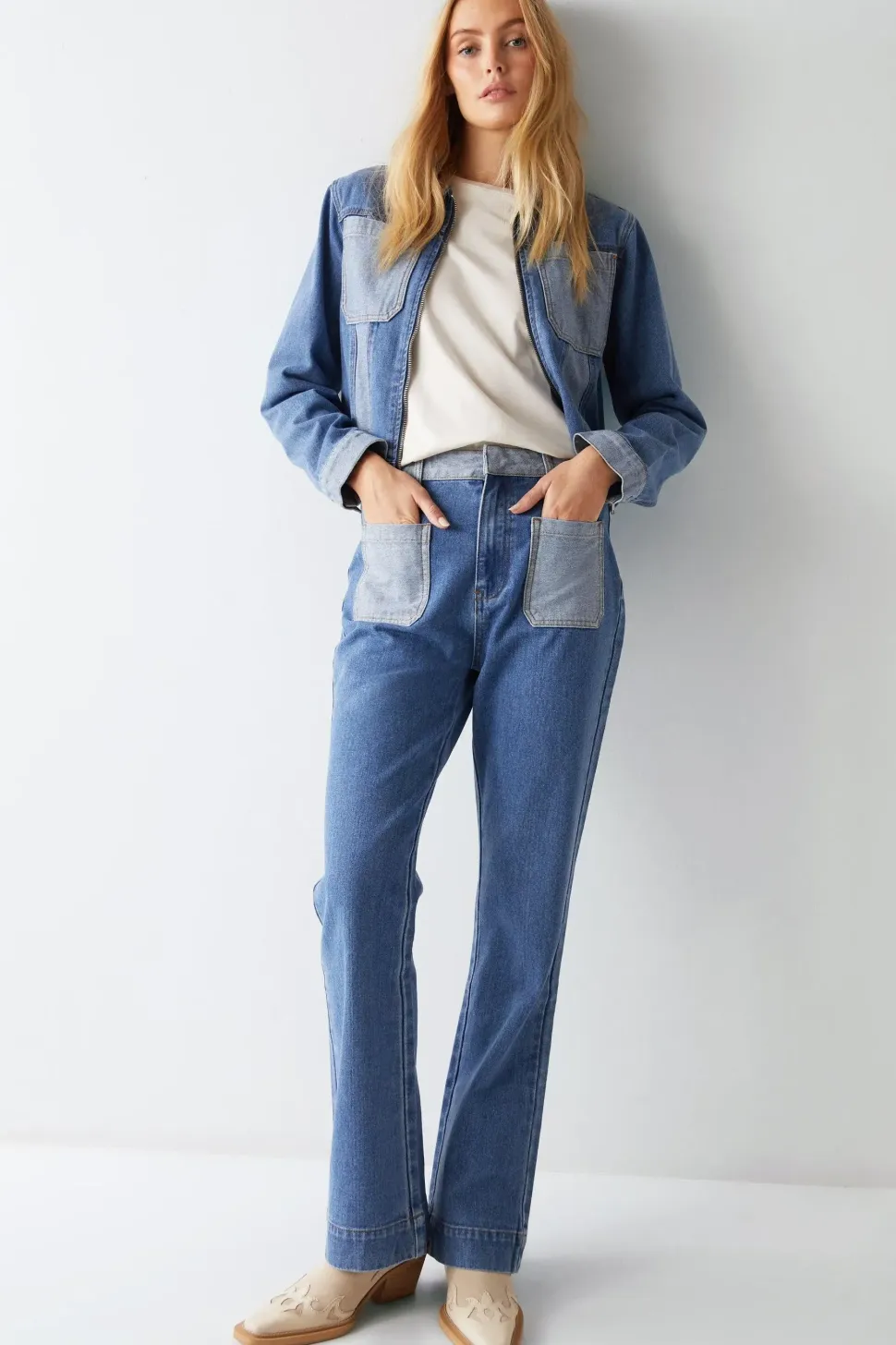 Colour Block Denim Trucker Jacket