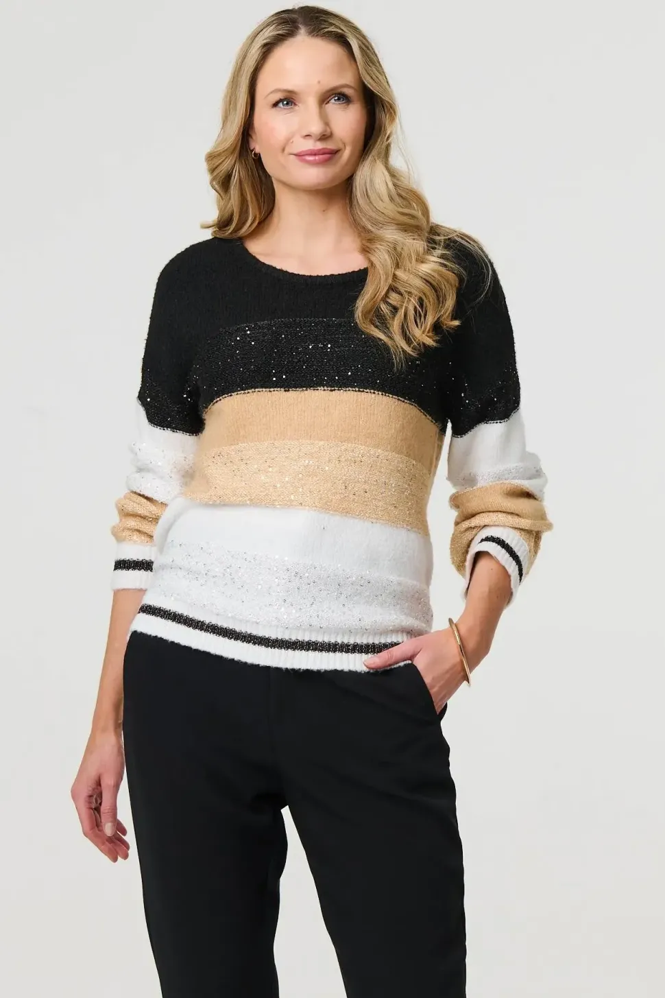 Colour Block Drop Shoulder Knit Jumper