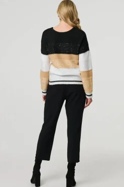 Colour Block Drop Shoulder Knit Jumper