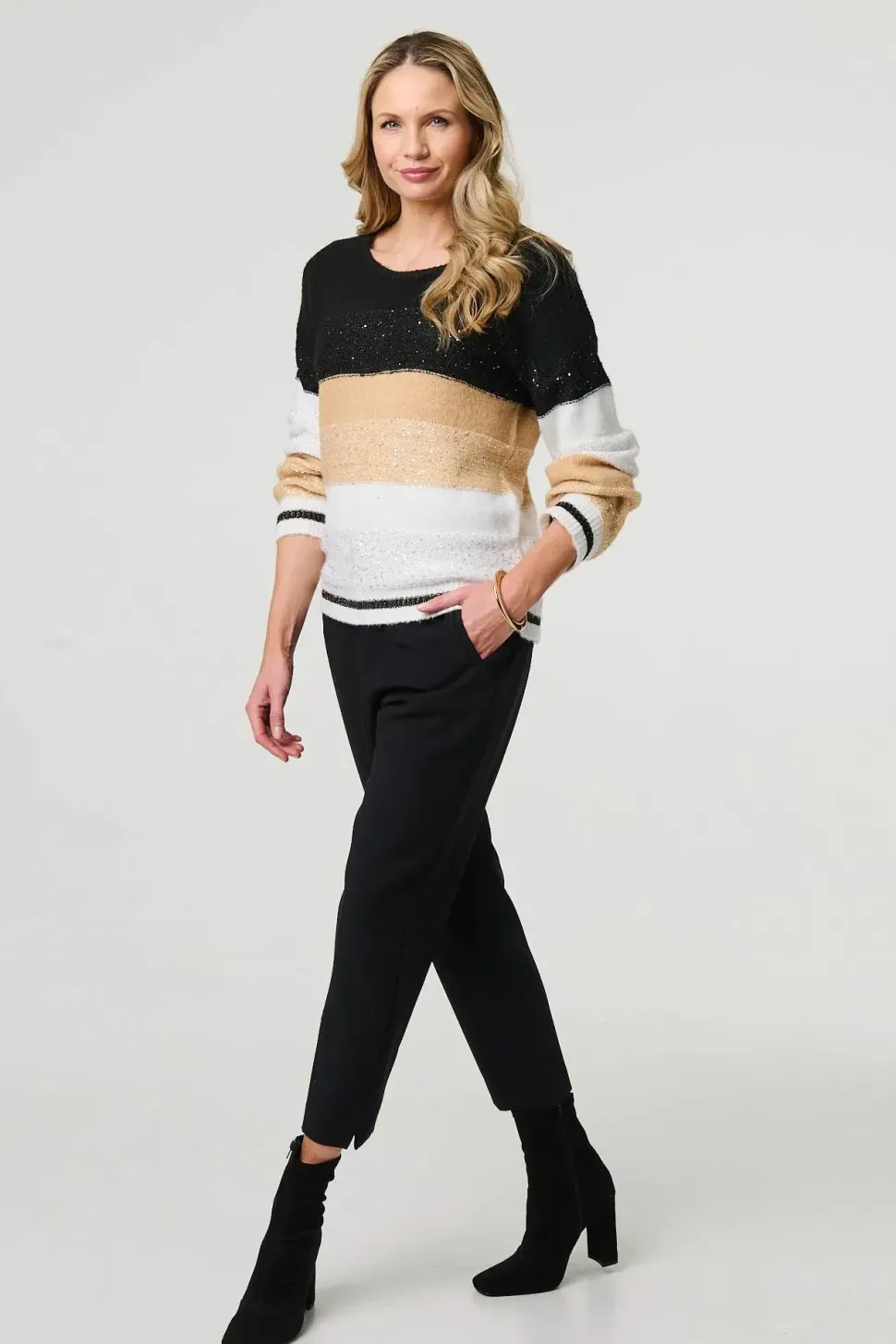 Colour Block Drop Shoulder Knit Jumper