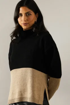 Colour Block High Neck Jumper