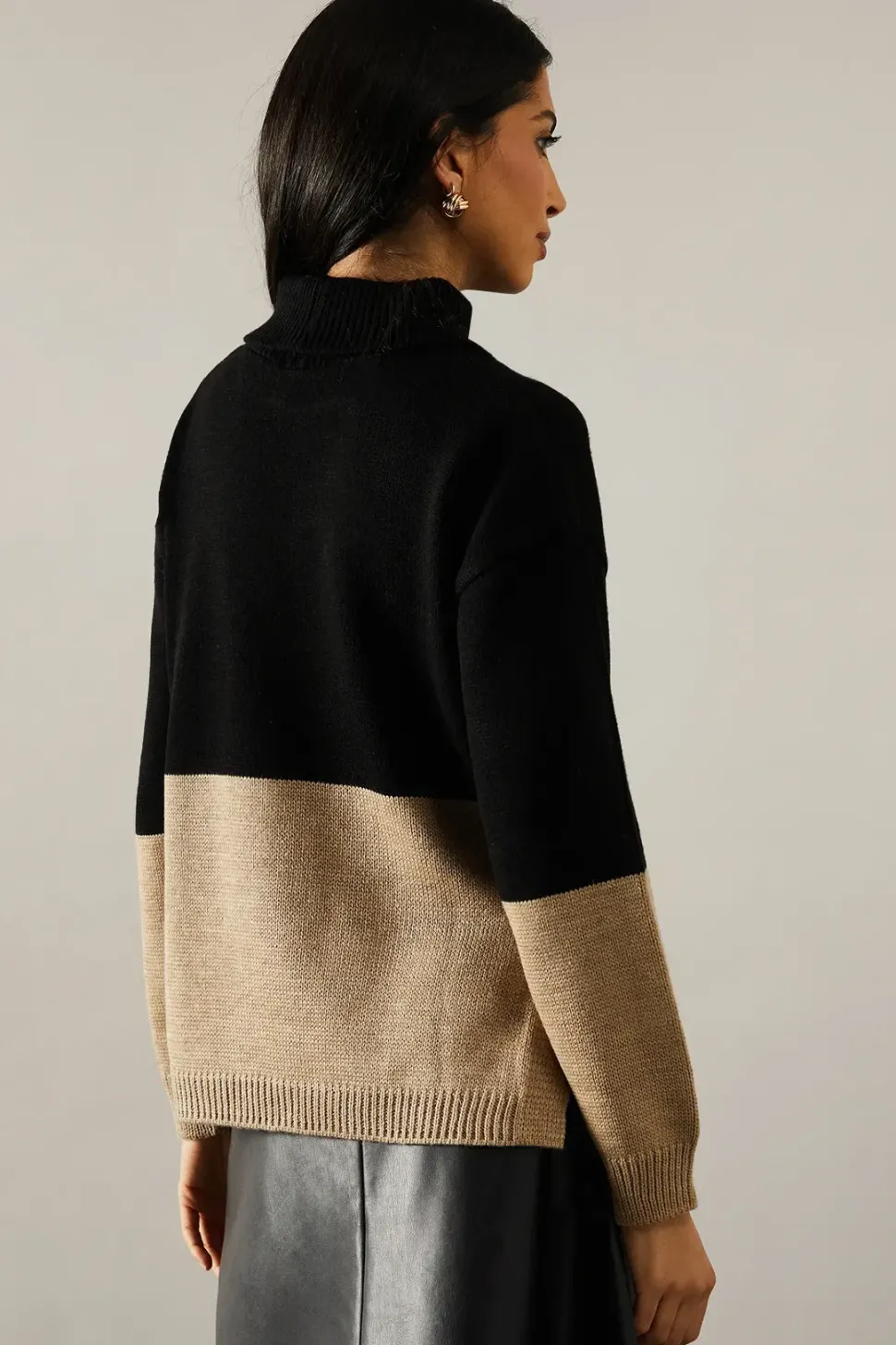 Colour Block High Neck Jumper