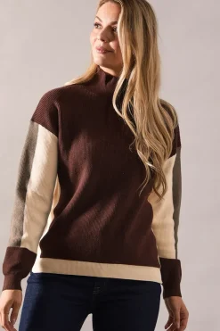 Colour Block High Neck Ribbed Jumper