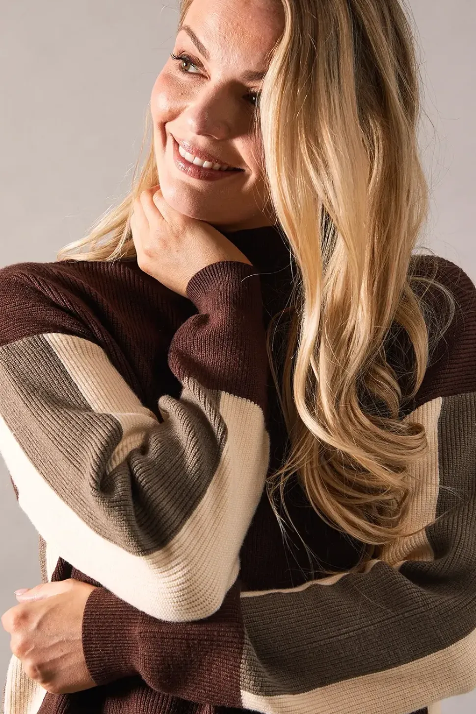 Colour Block High Neck Ribbed Jumper