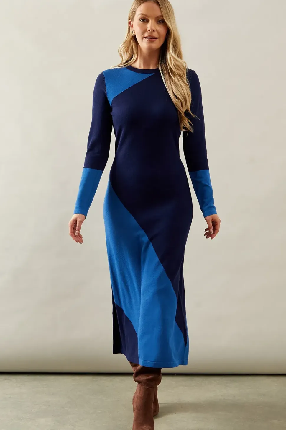 Colourblock Knitted Midi Dress