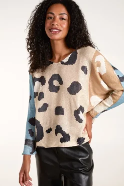 Colour Block Leopard Fine Knit Jumper