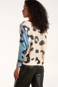 Colour Block Leopard Fine Knit Jumper
