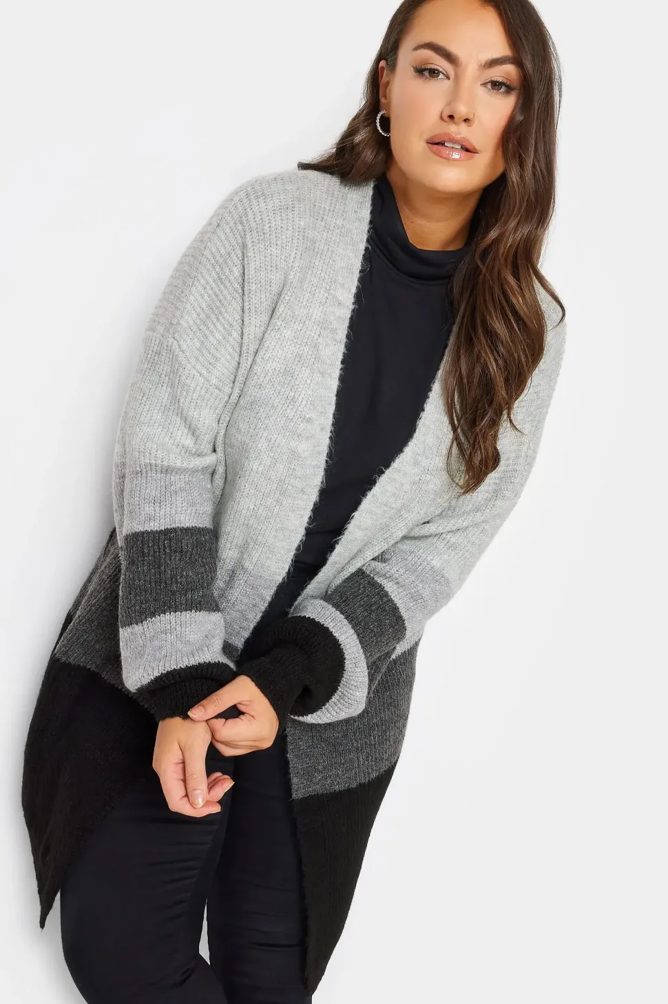 Colourblock Longline Knitted Cardigan