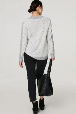 Colour Block Long Sleeve Curve Hem Jumper