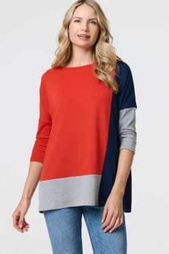 Colour Block Long Sleeve Relaxed Top