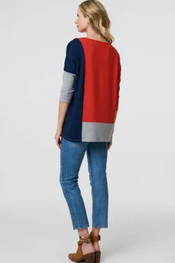 Colour Block Long Sleeve Relaxed Top