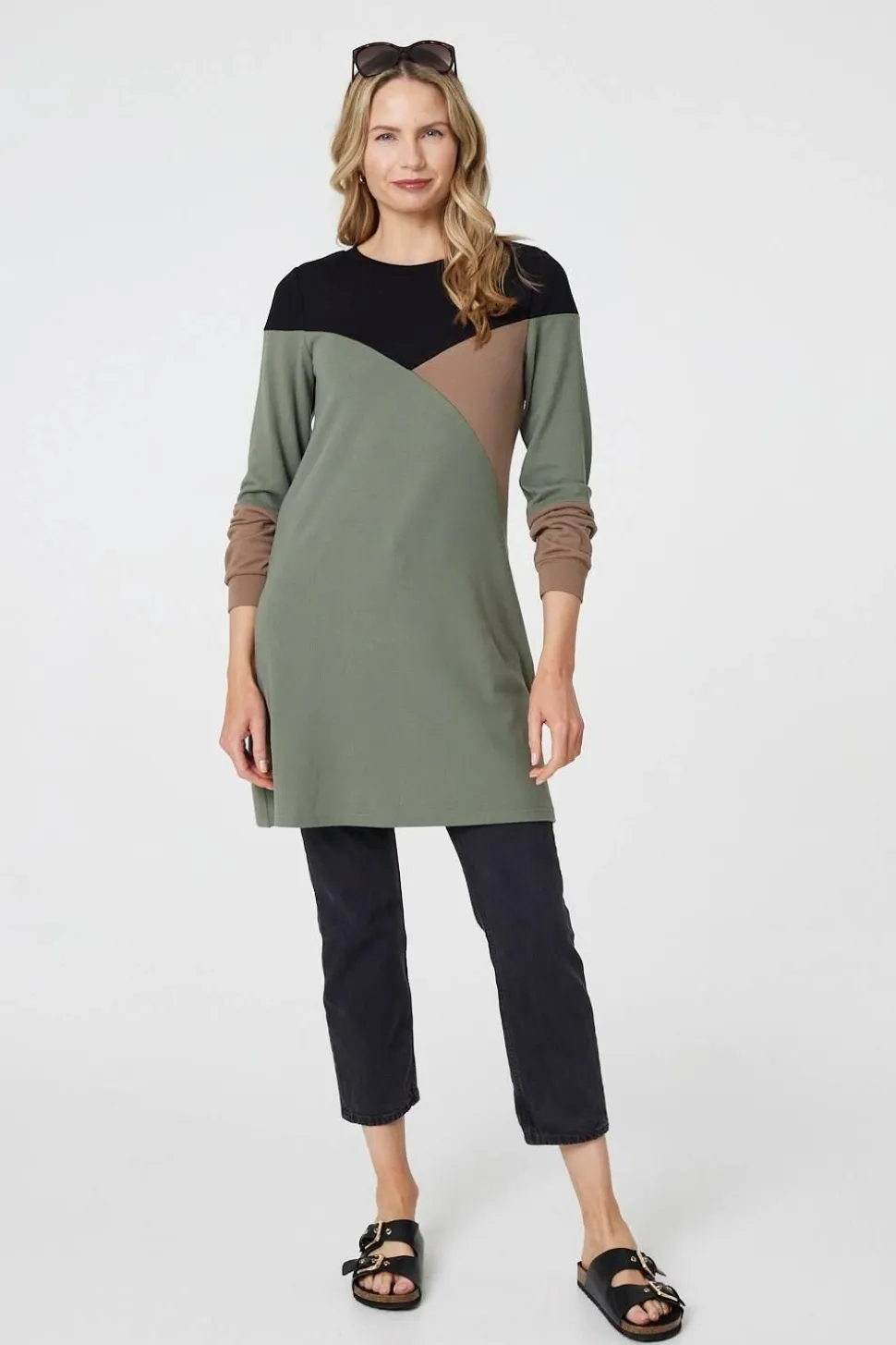 Colour Block Long Sleeve Short Dress