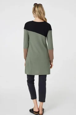 Colour Block Long Sleeve Short Dress