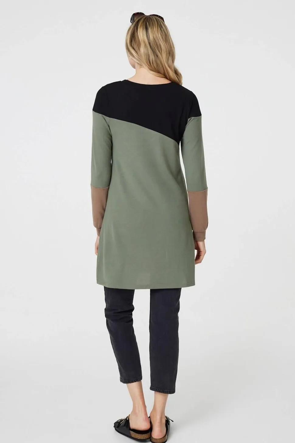 Colour Block Long Sleeve Short Dress