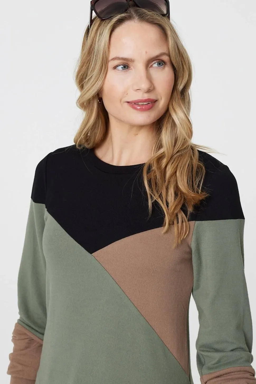Colour Block Long Sleeve Short Dress