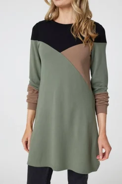 Colour Block Long Sleeve Short Dress