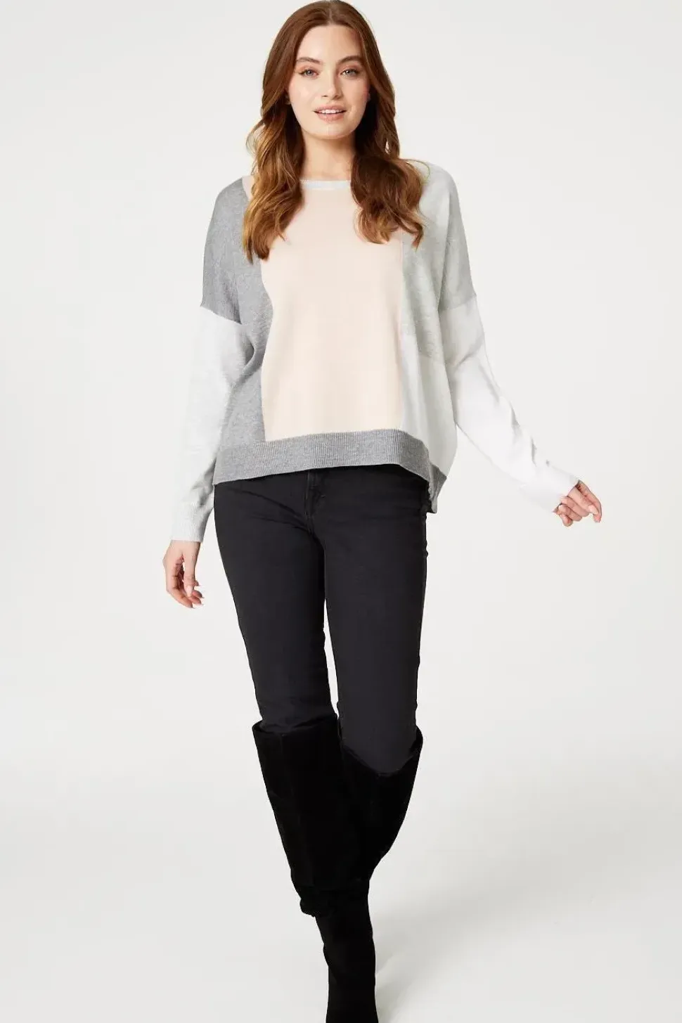 Colour Block Relaxed Knit Jumper