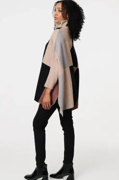 Colour Block Roll Neck Knitted Poncho