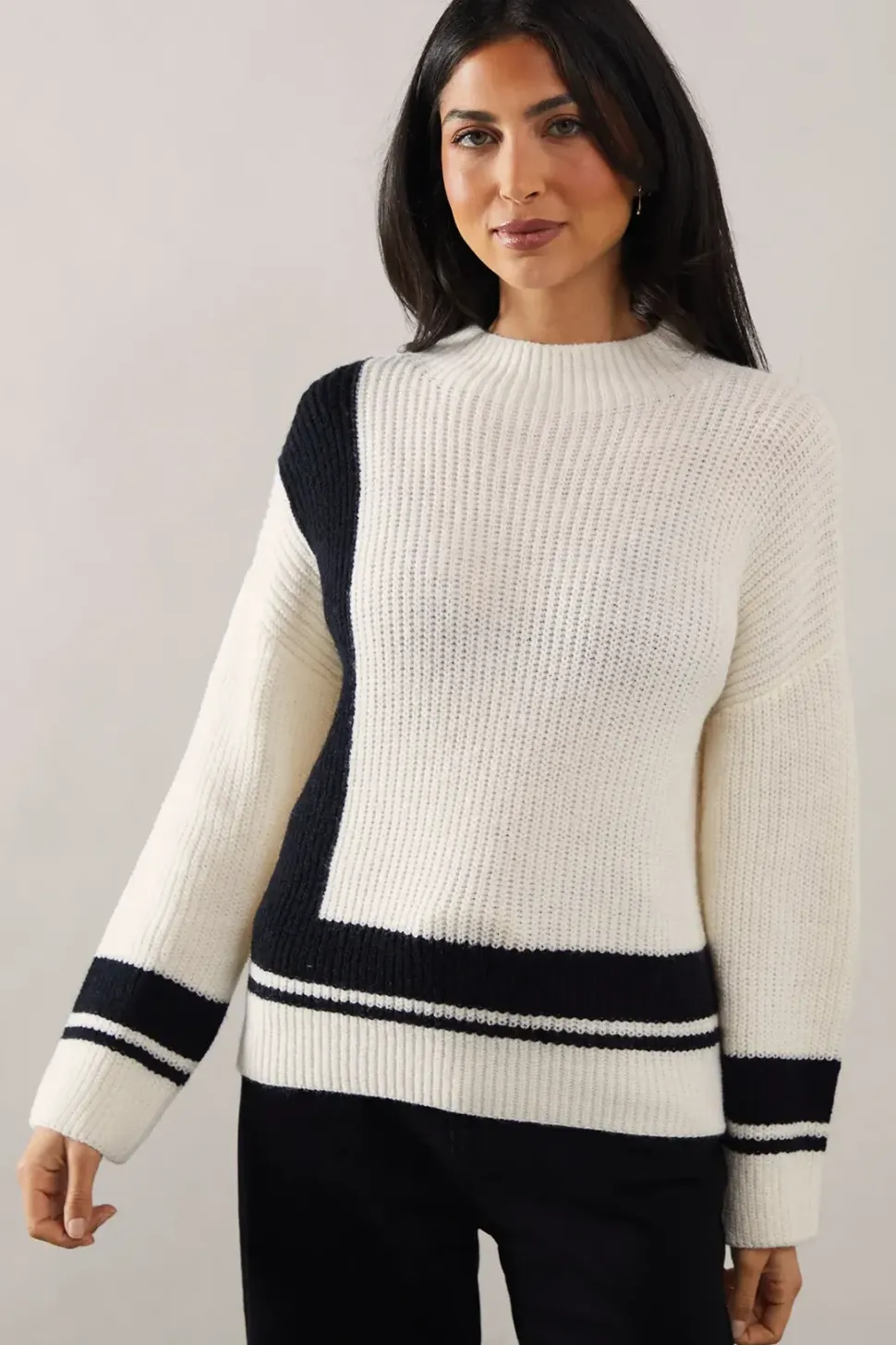 Colourblock Stripe Detail High Neck Jumper