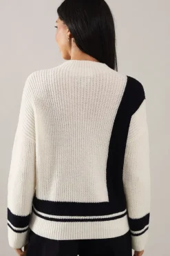 Colourblock Stripe Detail High Neck Jumper