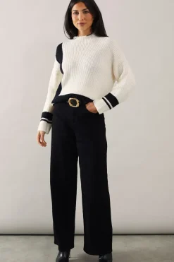 Colourblock Stripe Detail High Neck Jumper