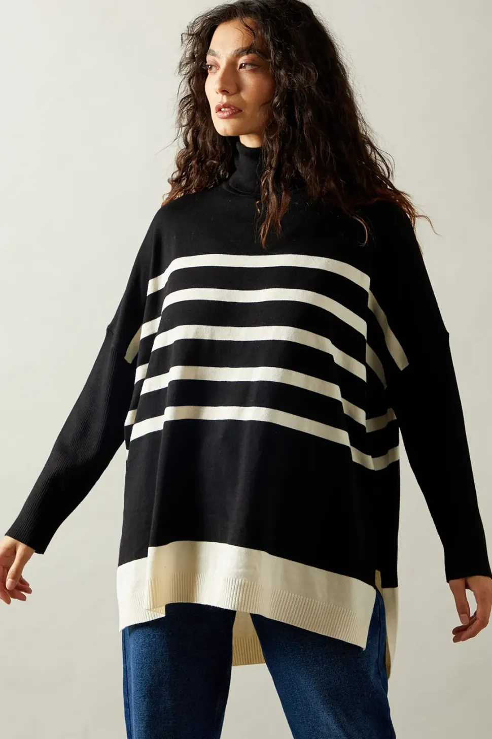 Colour Block Striped Poncho